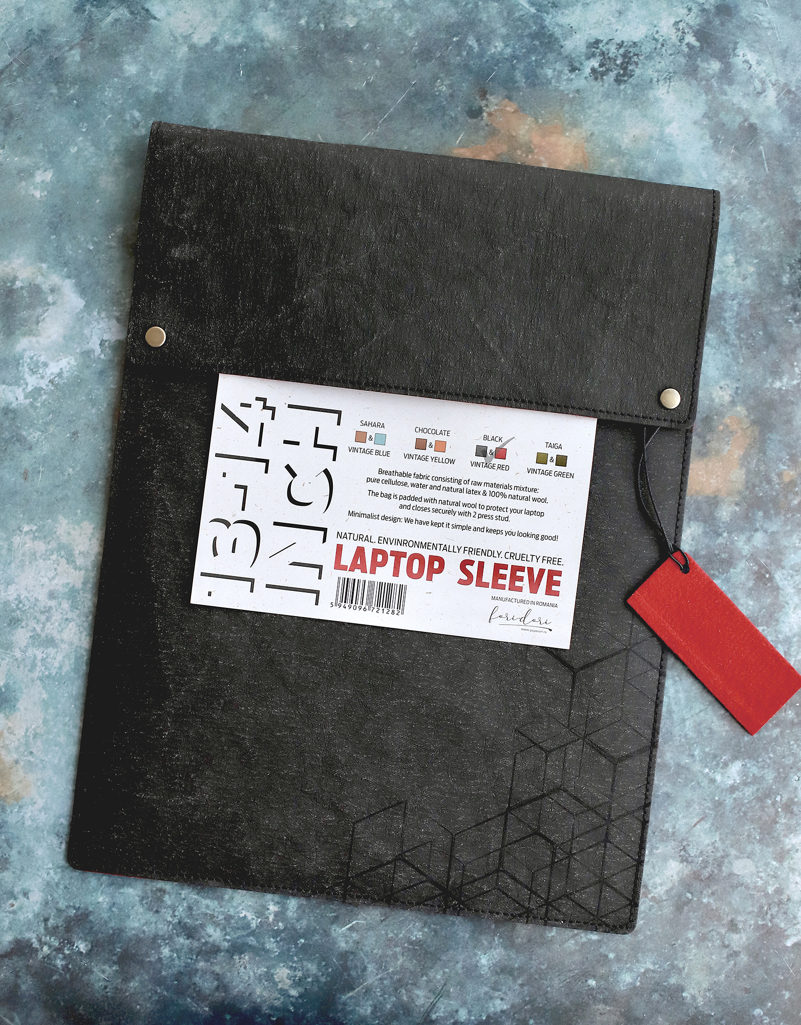 Husa laptop - Fori Dori Laptop Sleeve - Black & Vintage Red