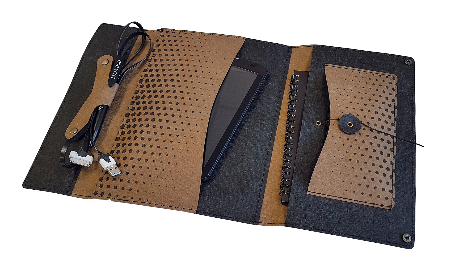 Husa tableta cu buzunare multifunctionale, notes si pix din materiale reciclate - Maro