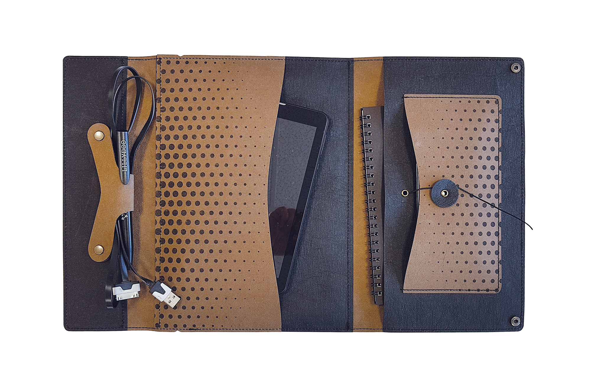 Husa tableta cu buzunare multifunctionale, notes si pix din materiale reciclate - Maro