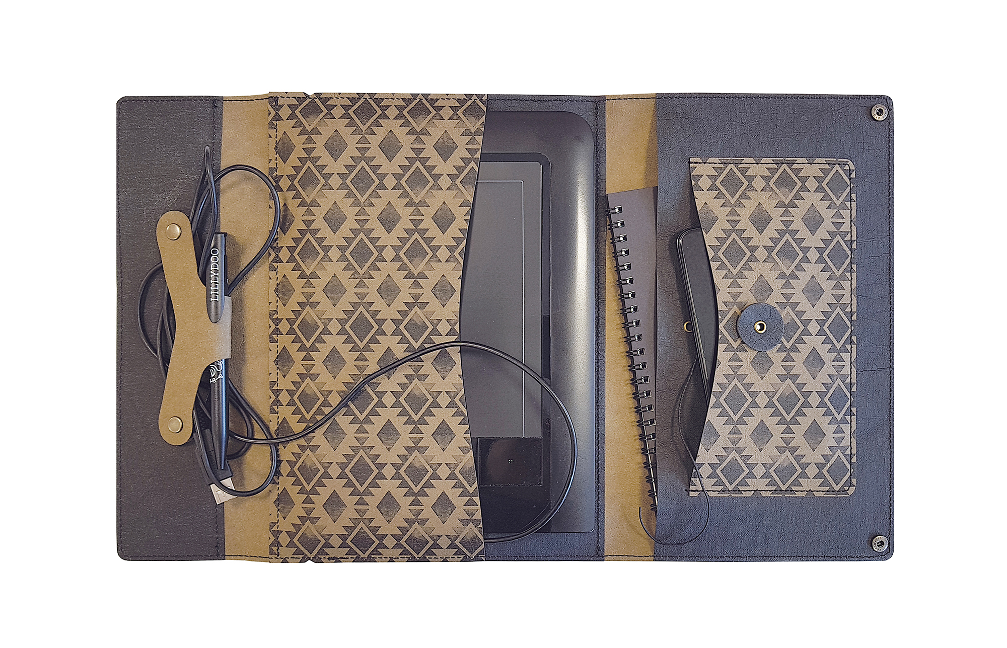 Husa tableta cu buzunare multifunctionale, notes si pix din materiale reciclate - Olive