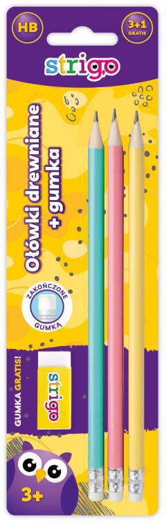 Set 3 creioane HB pastel cu radiera neon