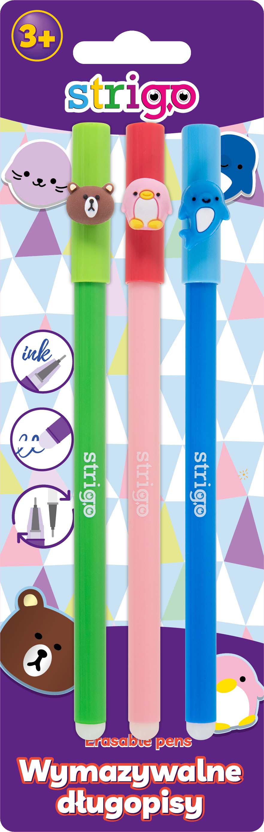 Set 3 pixuri cu cerneala termosensibila - Animals