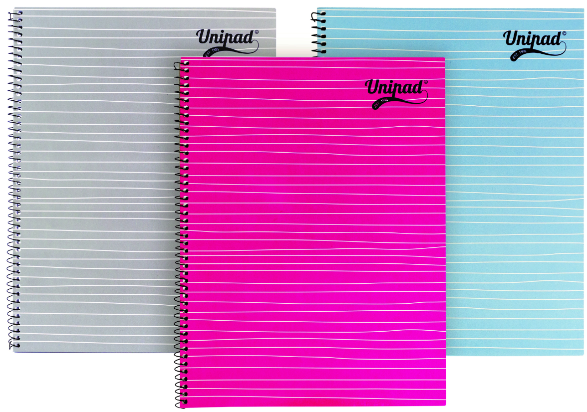 Set 3 caiete cu spirala - Unipad - Roz, Albastru, Gri