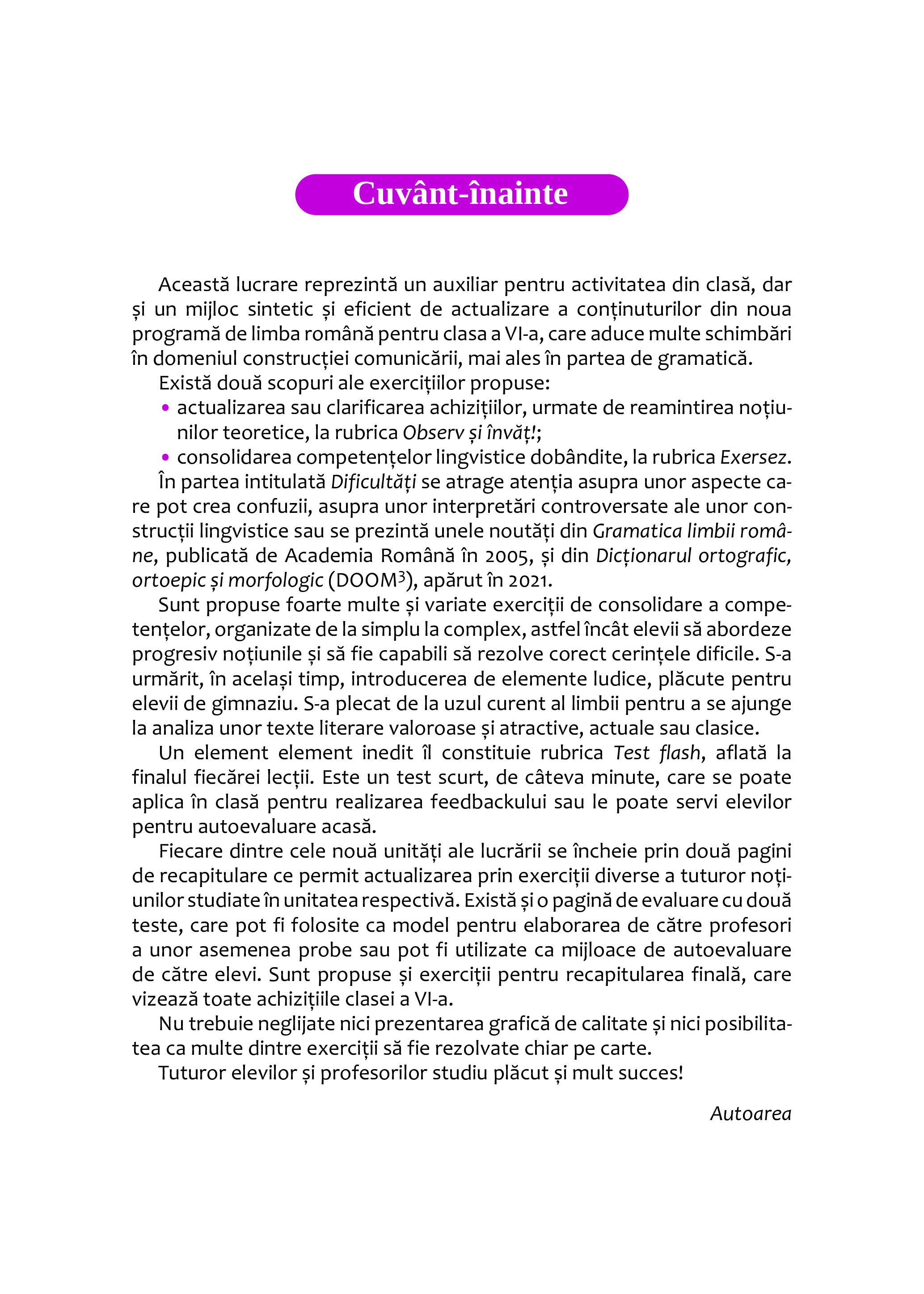 Cartea mea de Gramatica - Clasa a VI-a